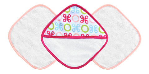 JJ Cole Washcloth and Bath Mitt Set, Pink Butterfly, 3 Count