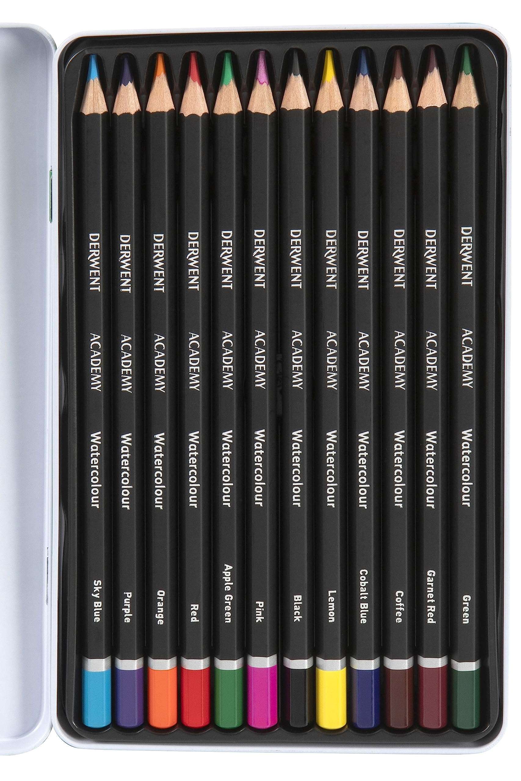 Derwent Academy Watercolor Pencils, 3.3mm Core, Metal Tin, 12 Count (2301941)