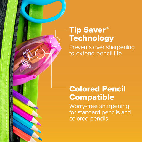 Bostitch Office Twist-N-Sharp Manual Pencil Sharpener, 2 Holes for Standard and Jumbo Pencils with Ratchet Technology, 1 Sharpener Random Color