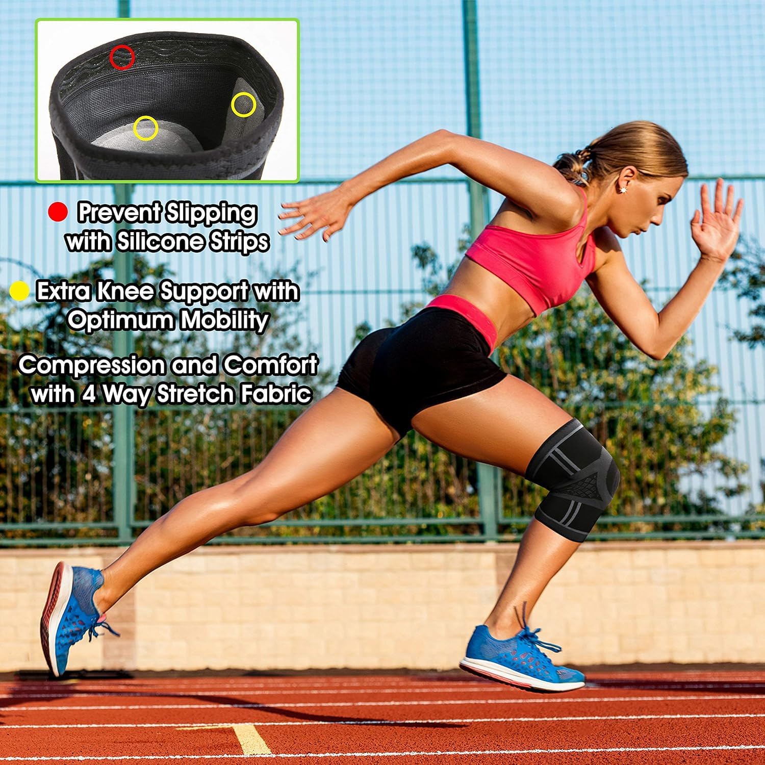 TechWare Pro Knee Brace for Women & Men - Knee Compression Sleeve for Knee Pain, Knee Support. Knee Brace for Meniscus Tear, ACL, and Arthritis with Side Stabilizers & Gel Pads (Black/Gray XLarge)