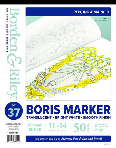 Borden & Riley 11" x 14" #37 Boris Marker Layout Bright White Translucent Bond Paper Pad, 50 GSM/13.5 LB, 50 Sheets, 1 Pad Each (037P111450)