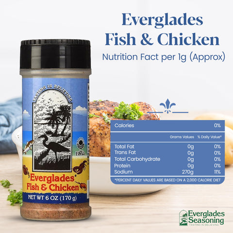 Everglades Fish & Chicken Seasoning - For Shrimp, Fish, Crab, Lobster, Poultry - 6 oz