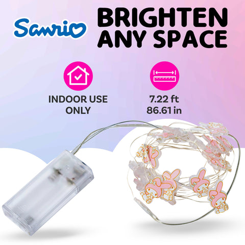 Silver Buffalo Sanrio Hello Kitty and Friends My Melody 20ct Decorative String Lights, 7 Feet Long, Battery Powered (2 AA Batteries Included), Cool White LED, Indoor Use Only