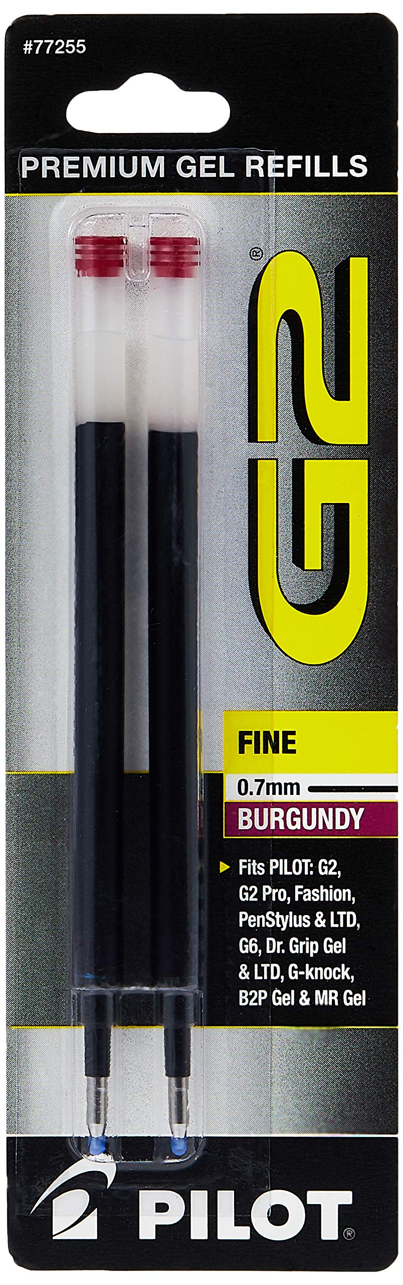 Pilot, G2 Gel Ink Refills, Fine Point 0.7 mm, Burgundy, Pack of 2