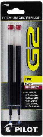 Pilot, G2 Gel Ink Refills, Fine Point 0.7 mm, Burgundy, Pack of 2
