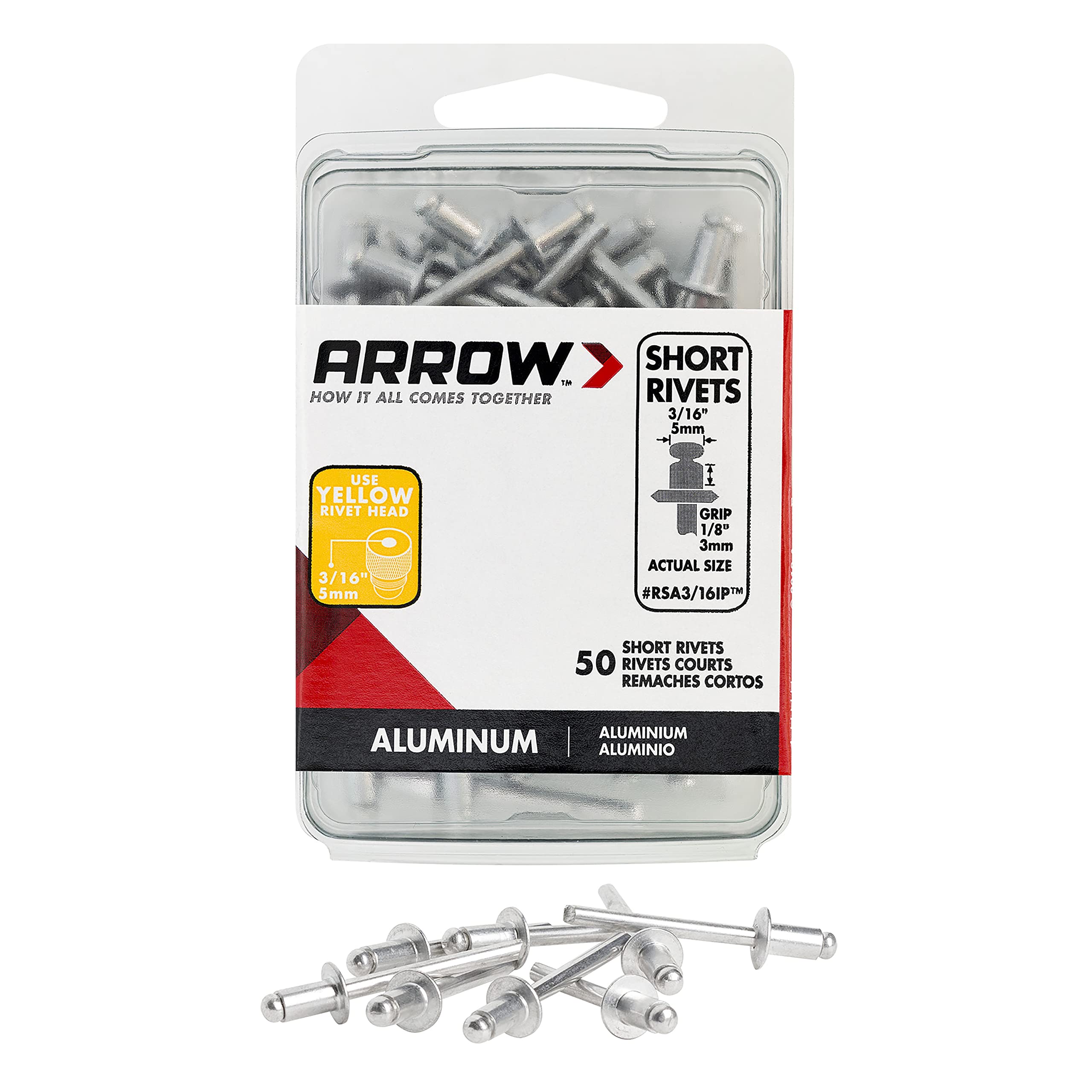 Arrow Fastener RSA3/16IP Short Aluminum 3/16-Inch Rivets, 50-Pack