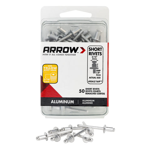 Arrow Fastener RSA3/16IP Short Aluminum 3/16-Inch Rivets, 50-Pack