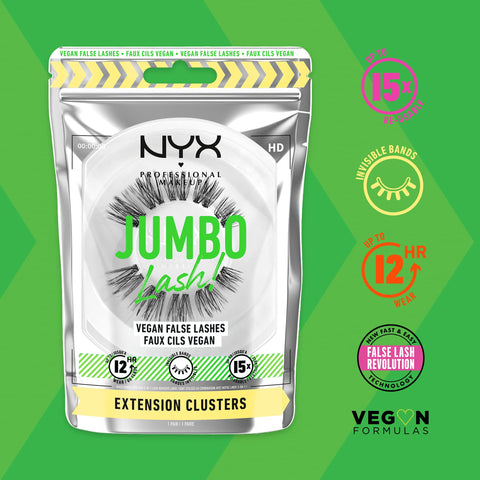 NYX PROFESSIONAL MAKEUP Jumbo Lash! Vegan False Eyelashes, Up to 12HR Wear, Reusable Fake Lashes - Extension Clusters
