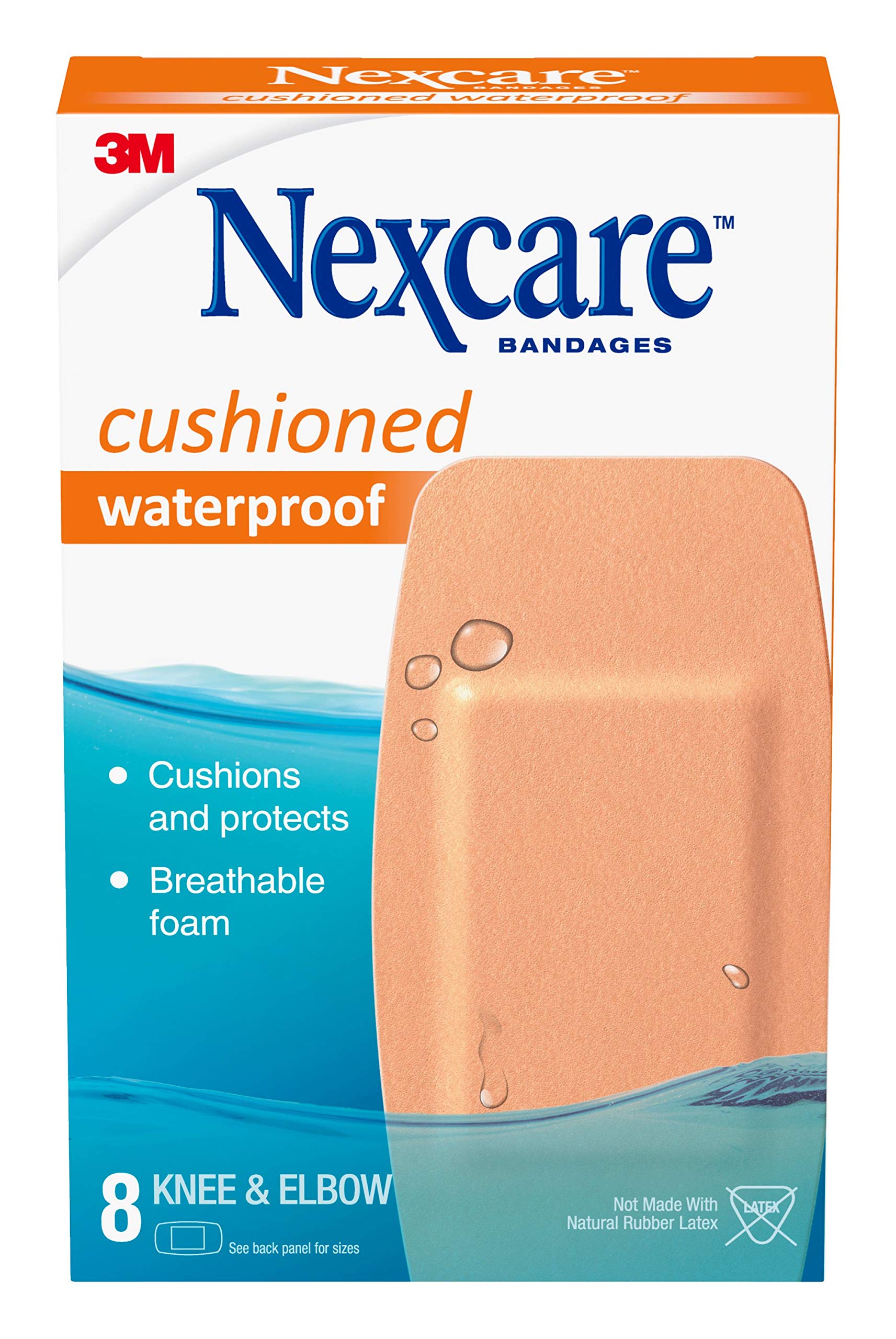 Nexcare Active Extra Cushion Bandages, Knee and Elbow, Tough, 8-Count Packages (Pack of 6)
