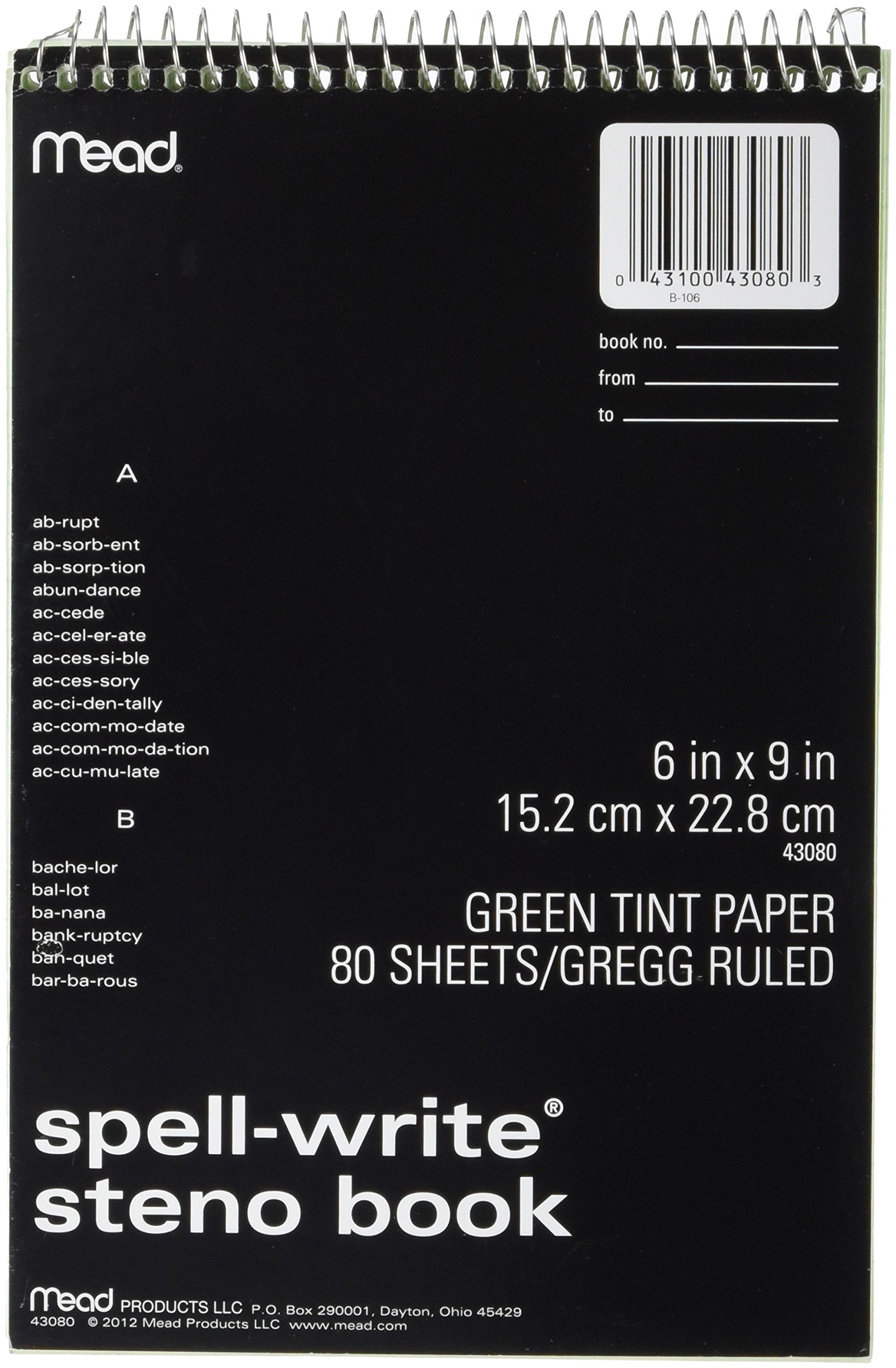 Mead 80CT Steno Notebook (43080), Green