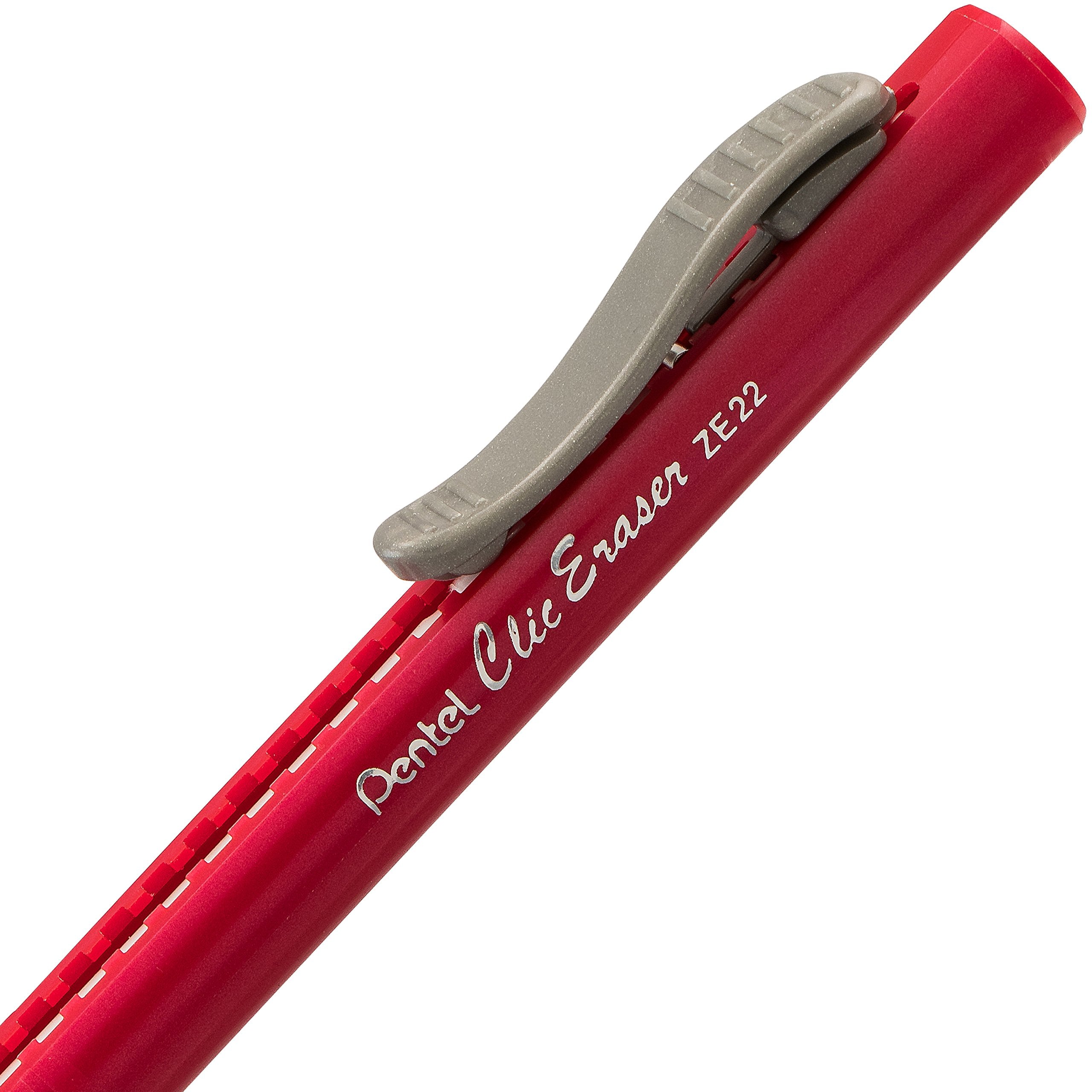 Pentel Clic Retractable Eraser with Grip, Assorted Barrel Colors (ZE21BP3M) (Pack of 3)