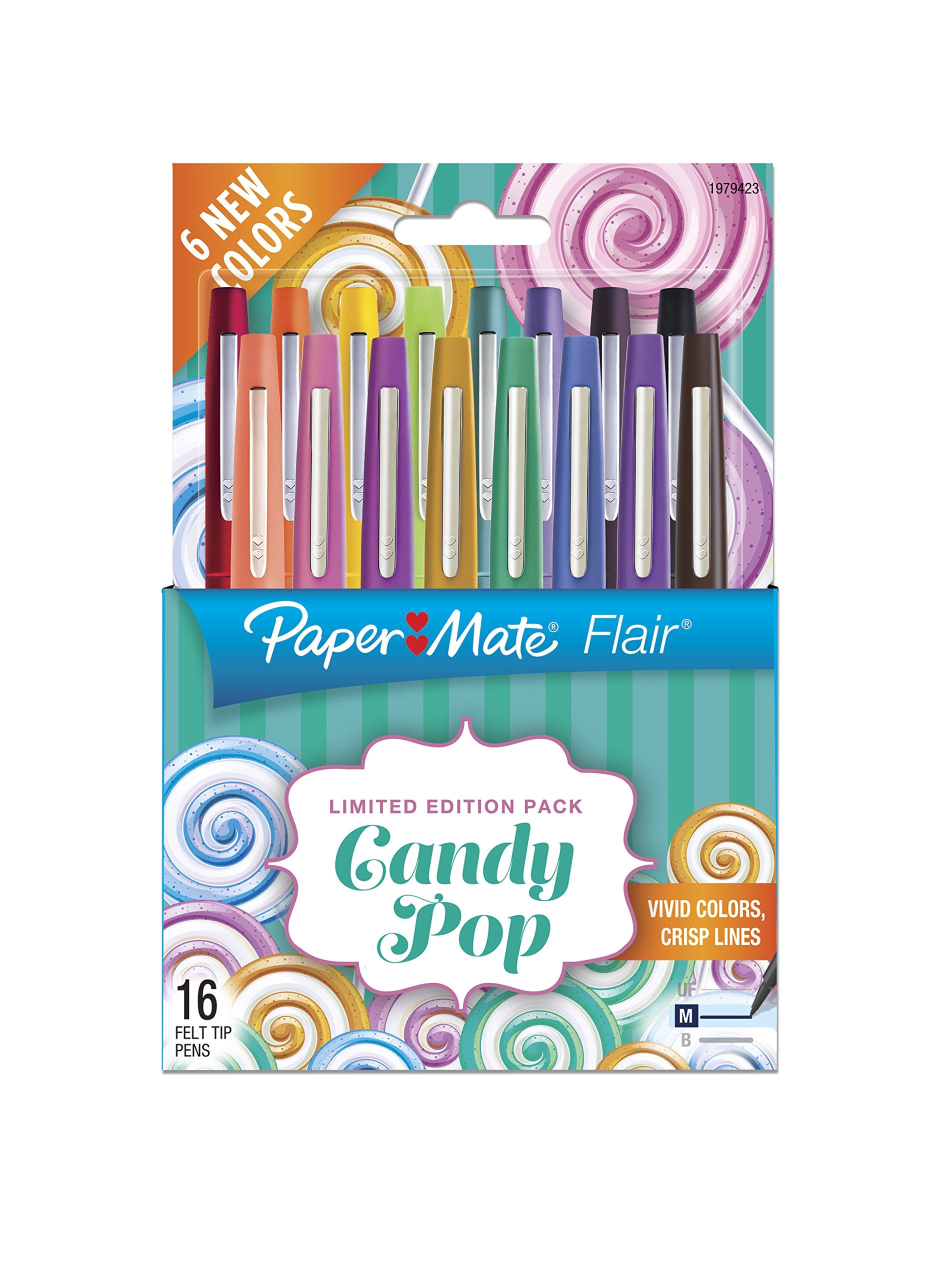 Paper Mate Flair Felt Tip Pens, Medium Point (0.7mm), Limited Edition Candy Pop Pack, 16 Count