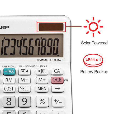Sharp EL-330WB Standard Function Basic Desktop Calculator, Large Display, for Home and Office, Dual Power, Solar and Battery…