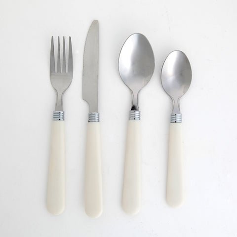 Gibson Sensations 16-Piece Stainless Steel Flatware Set with Metal Caddy - Includes Knives, Forks, Large & Small Spoons - Durable, Dishwasher Safe Silverware for Everyday Dining (White)