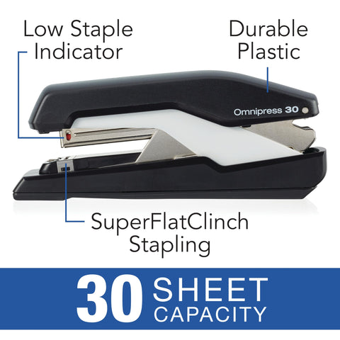 Swingline Stapler, Omnipress 30 Stapler, "Press Anywhere for Easier Use", 30 Sheet Capacity, Black/Gray (5000585A)