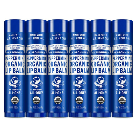 Dr. Bronner's - Organic Lip Balm (Peppermint, .15 ounce, 6-Pack) - Made with Organic Beeswax and Avocado Oil, For Dry Lips, Hands, Chin or Cheeks, Jojoba Oil for Added Moisture, Cooling and Hydrating