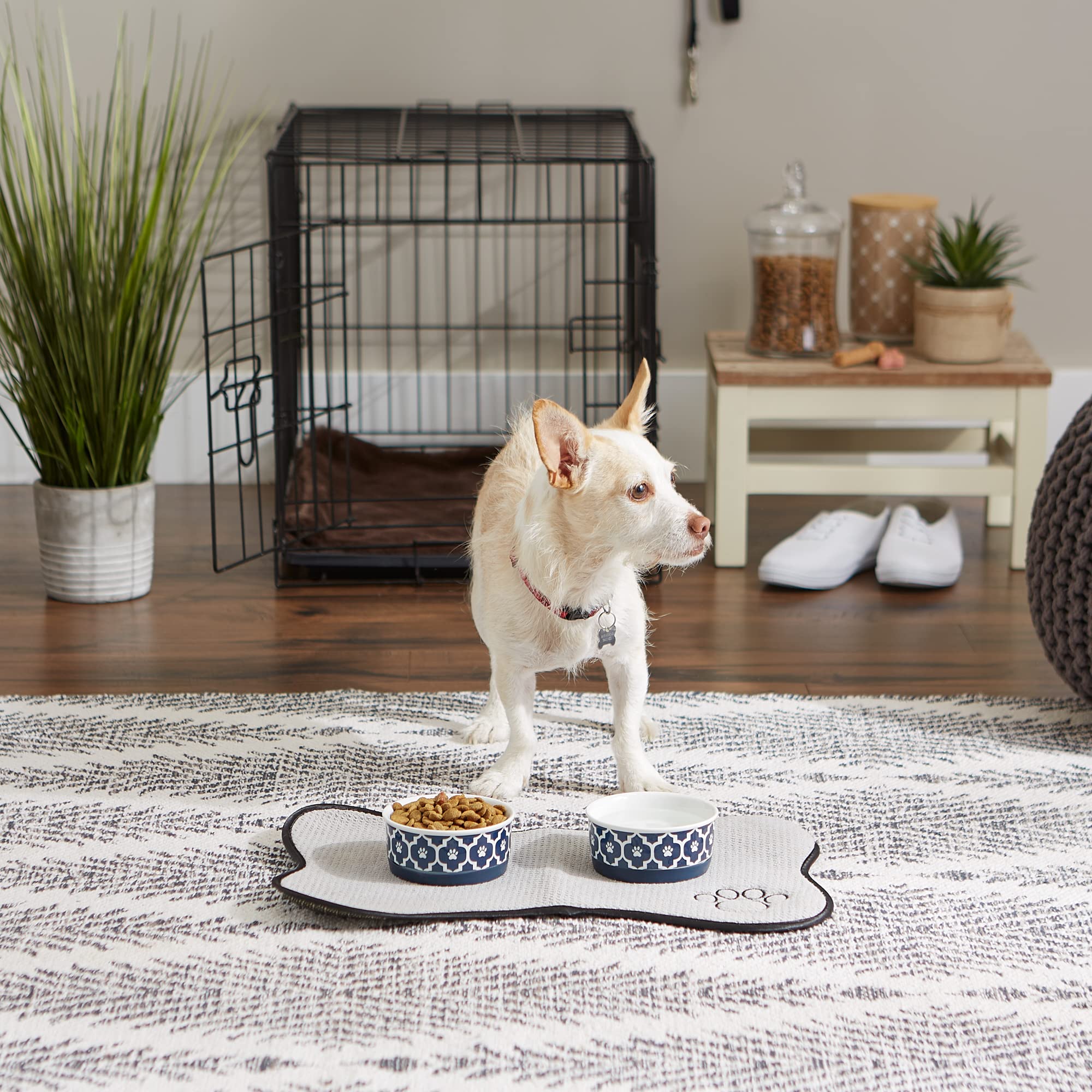 Bone Dry Lattice Collection Pet Bowl & Canister, Small Set, 4.25x2", Nautical Blue, 2 Count