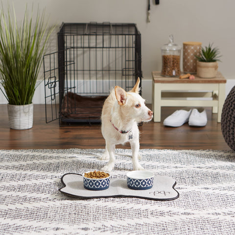 Bone Dry Lattice Collection Pet Bowl & Canister, Small Set, 4.25x2", Nautical Blue, 2 Count