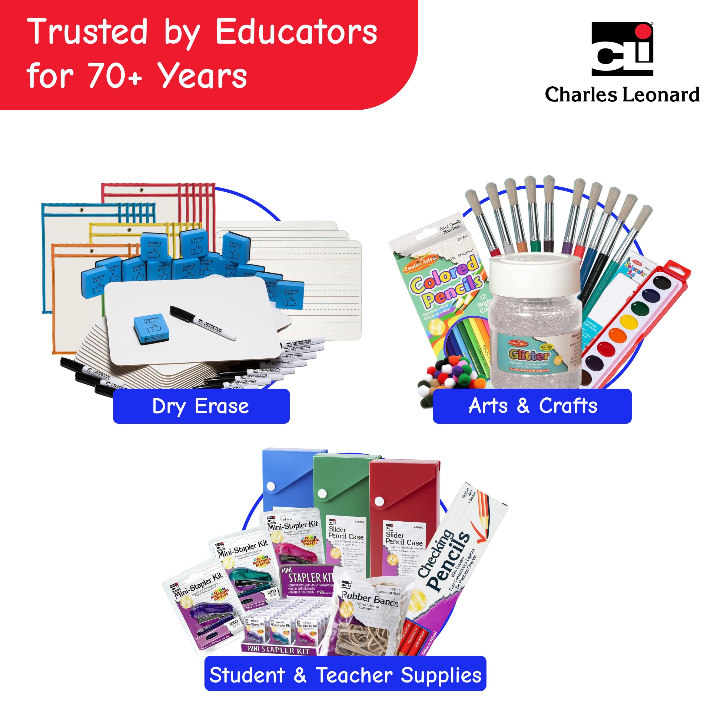 Charles Leonard Dry Erase Board Classroom Pack - Mini Lapboard School Supplies for Teachers, Students - Includes 30 each Erasable White Boards, 2 Inch Felt Erasers and Black Dry Erase Markers (35090)