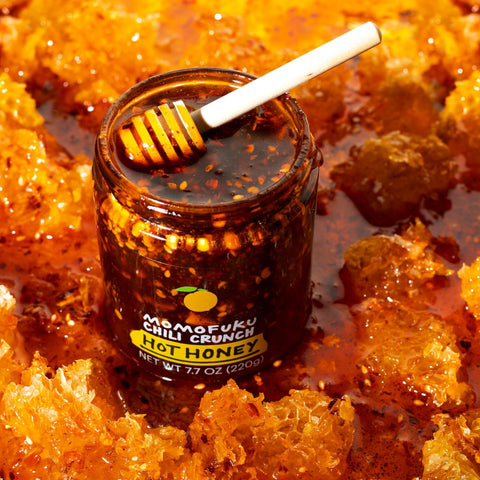Momofuku Hot Honey Chili Crunch by David Chang 7.7 oz, Oil with Premium Wildflower Honey, Garlic and Shallots, Chili Crisp for Cooking, as Sauce or Topping