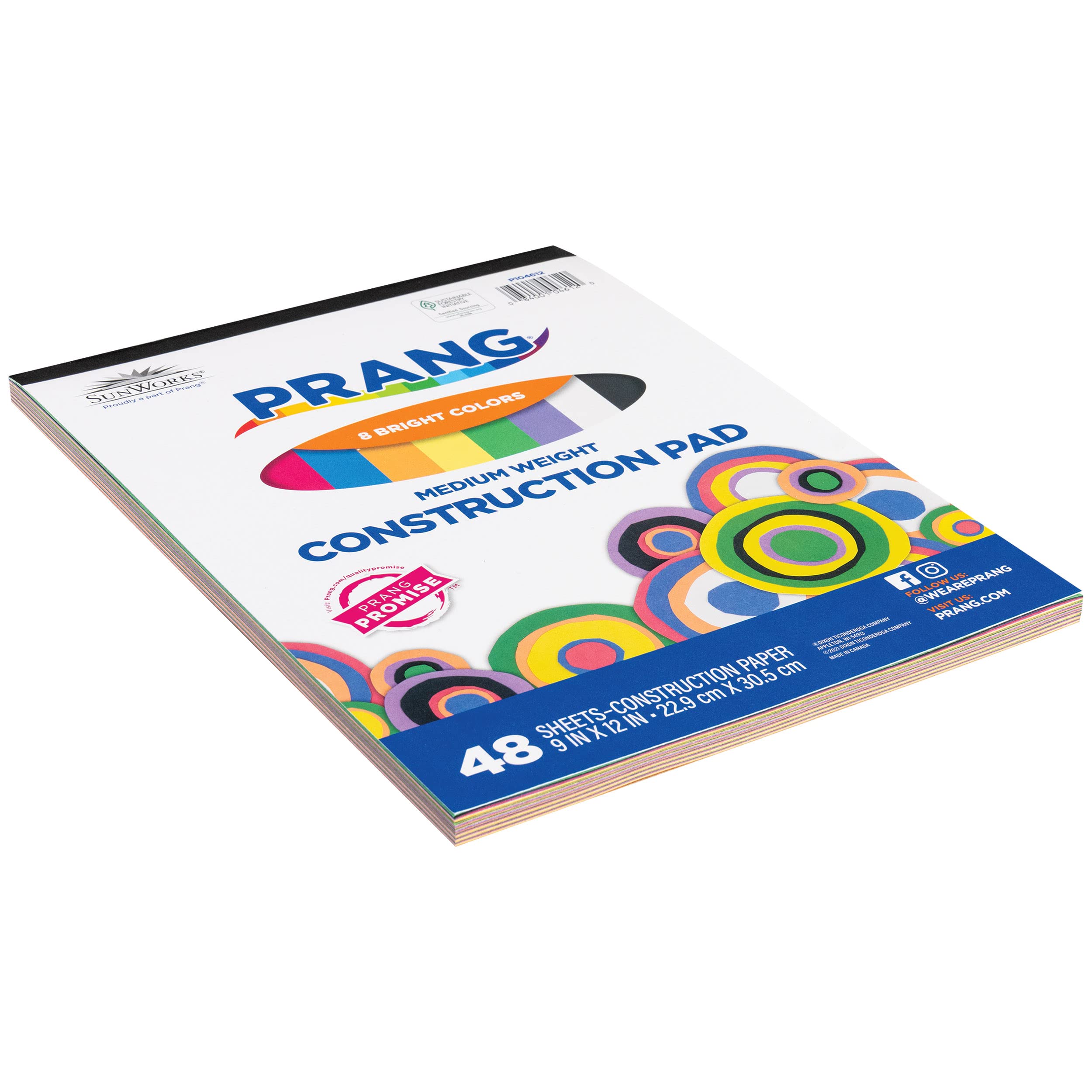 Prang (Formerly SunWorks) Medium Weight Construction Paper Pad, 8 Assorted Colors, 9" x 12", 48 Sheets
