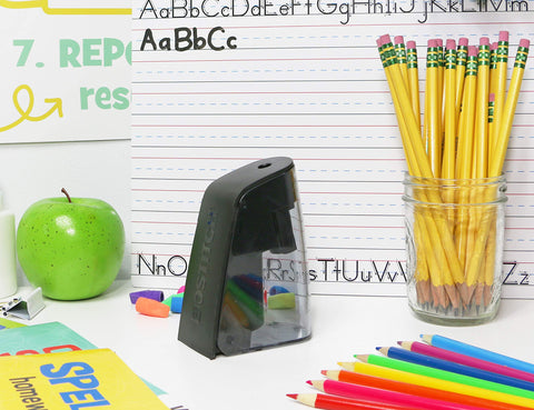 Bostitch Office Battery Pencil Sharpener, Hinged Tray, Colored Pencil Compatible, Black