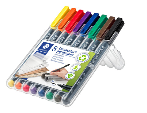 STAEDTLER Lumocolor Permanent Pen 317 Medium 1.0mm Line - Assorted Colours (Pack of 8) (317 WP8 ST), pack of 8