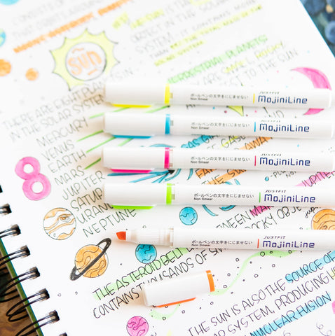 Zebra Pen, Mojini Highlighters, Assorted Neon Colors, Flexible Chisel Tip Ideal for Curved Surfaces and Hard-to-Reach Places, Smear Proof Over Gel & Ballpoint Inks, Made in Japan, 12-Pack (70200)
