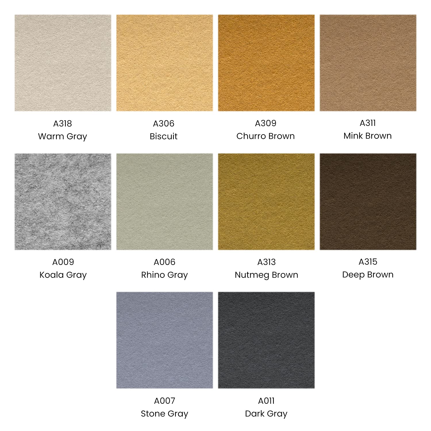 Arteza Craft Felt Sheets, Set of 50, 8.3 x 11.8 inches, 10 Brown and Gray Tones, 20 Soft and 30 Stiff Non Woven Felt Fabric Squares, 1.5mm and 1.3mm Thick, Sewing Fabric for DIY Projects