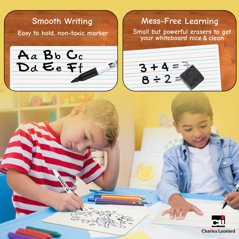 Charles Leonard Dry Erase Board Class Pack - Includes 12 Plain/Lined 2-Sided Boards, 12 Erasers and 12 Black Markers, in a Re-Useable Box (35030)