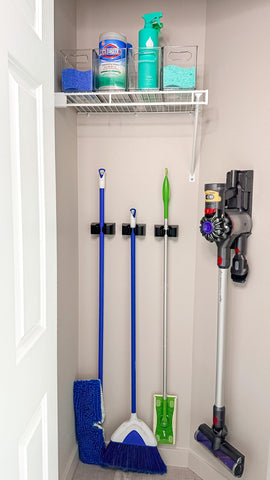 Duck EasyMounts Garage Organization Kit - 2 Heavy Duty Hooks and 1 Mop & Broom Holder - Wall Mount Hanging Storage - No Tool Drywall Install - Black, Includes All Hanging Hardware