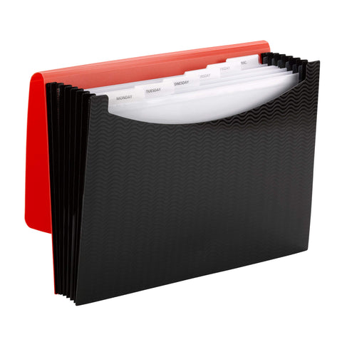 Smead 7 Pocket Poly Expanding File, 6 Dividers, Flap and Cord Closure, Letter Size, Wave Pattern Red/Black (70884)