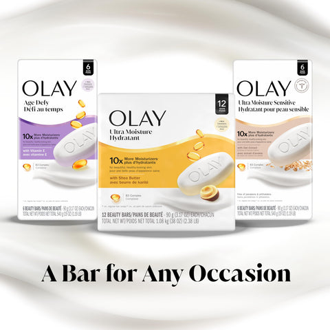 Olay Beauty Bar, Age Defying, 10x More Moisturizers, Smooth & Gentle on Skin, Vitamin E & Vitamin B3 Complex, For All Skin Types, Shea Butter Scent, 3.17 oz, (Pack of 6)