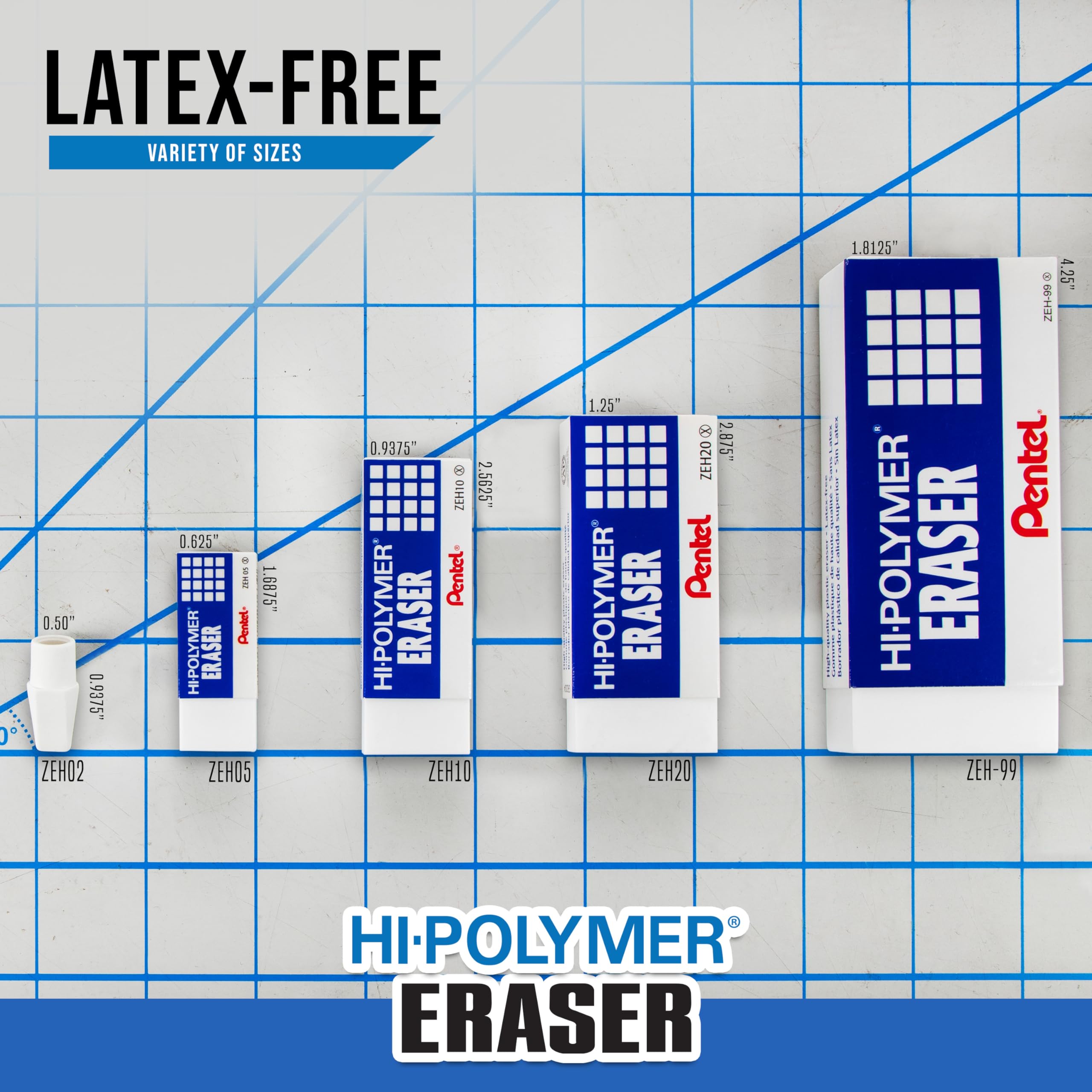 Pentel HI-Polymer Eraser Combo Pack, 6 Caps, 1 Large (ZEH0210BP7)