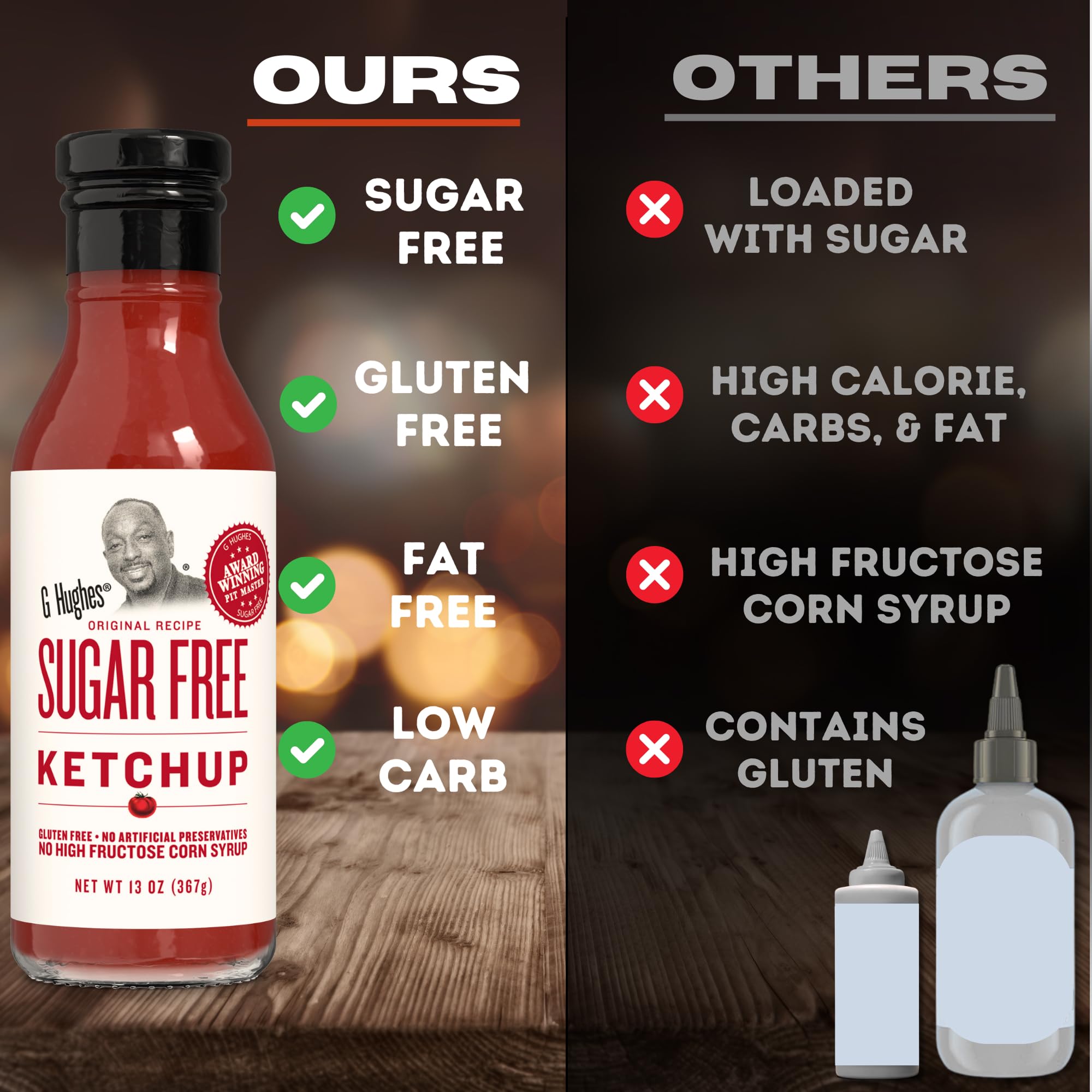 G Hughes Sugar Free Ketchup - Gluten Free, Preservation Free, Low Carb Ketchup, No Sugar Added Condiments - 13 Oz (1-Pack)