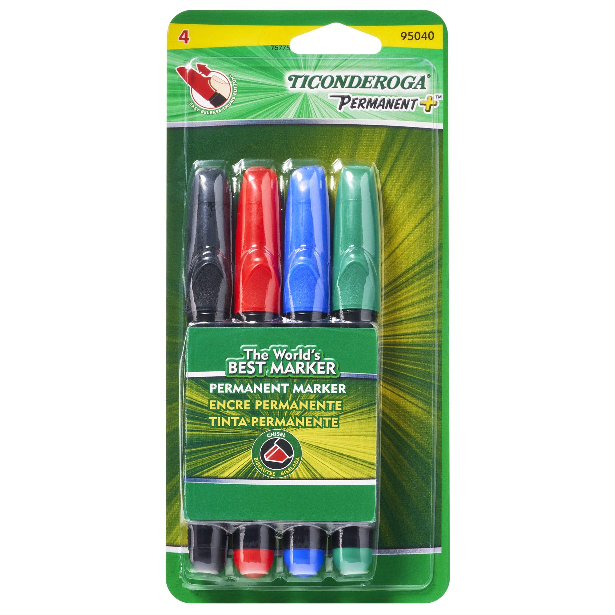Dixon Ticonderoga RediMark Plus Low Odor Permanent Markers, Chisel Point, Set of 4 (95040)
