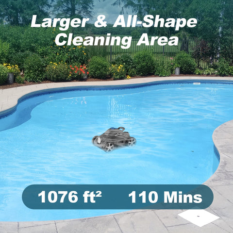 2024 New Cordless Robotic Pool Vacuum Cleaner, Last 110 Mins & Clean 1076 Sq. Ft for Above Ground and Inground Pool Robot - 5800mah Automatic Parking Pools Cleaning Tools PC01 Grey