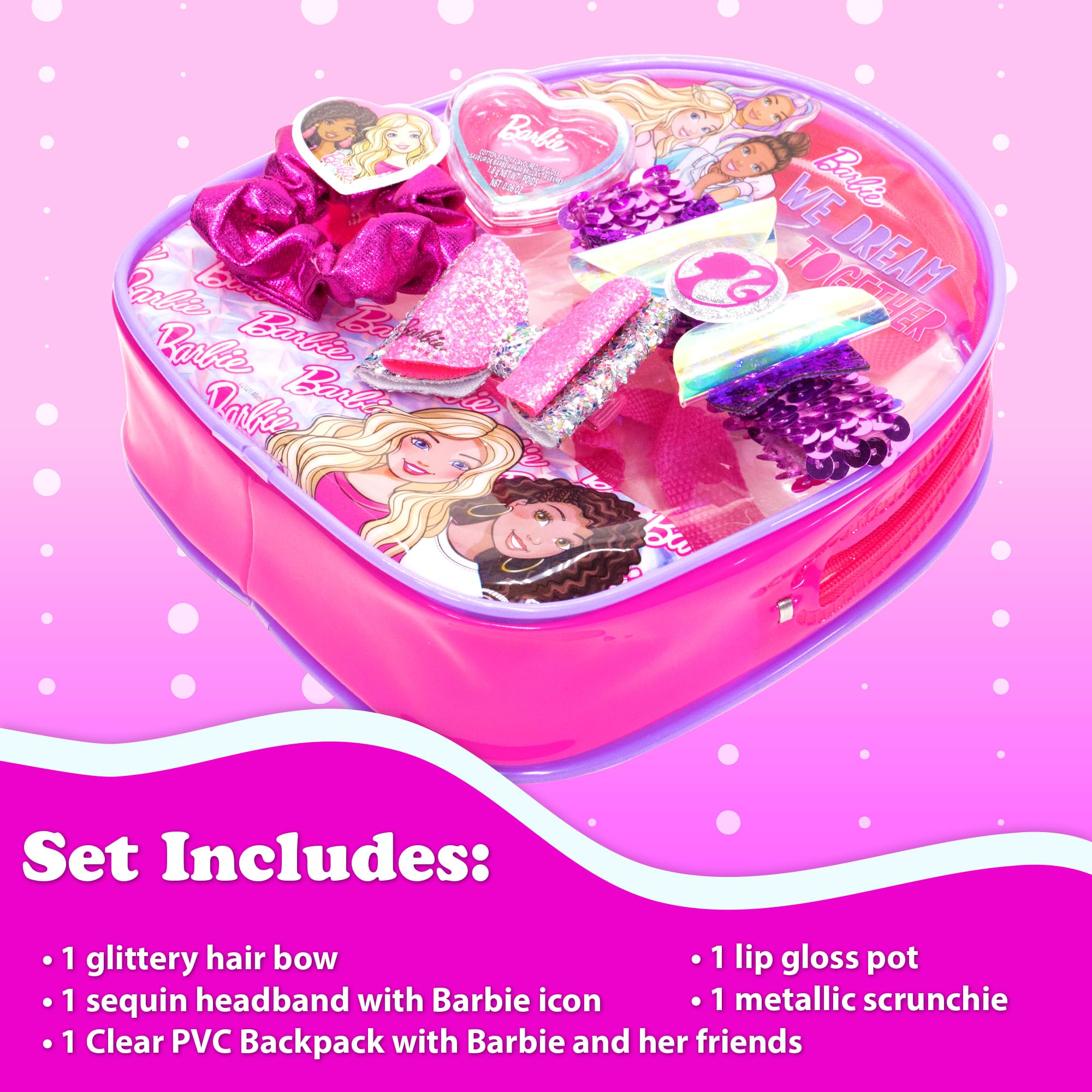 Barbie - Townley Girl Backpack Cosmetic Makeup Gift Bag Set Includes Hair Accessories and Printed PVC Back-Pack for Kids Girls, Ages 3+ Perfect for Parties, Sleepovers and Makeovers