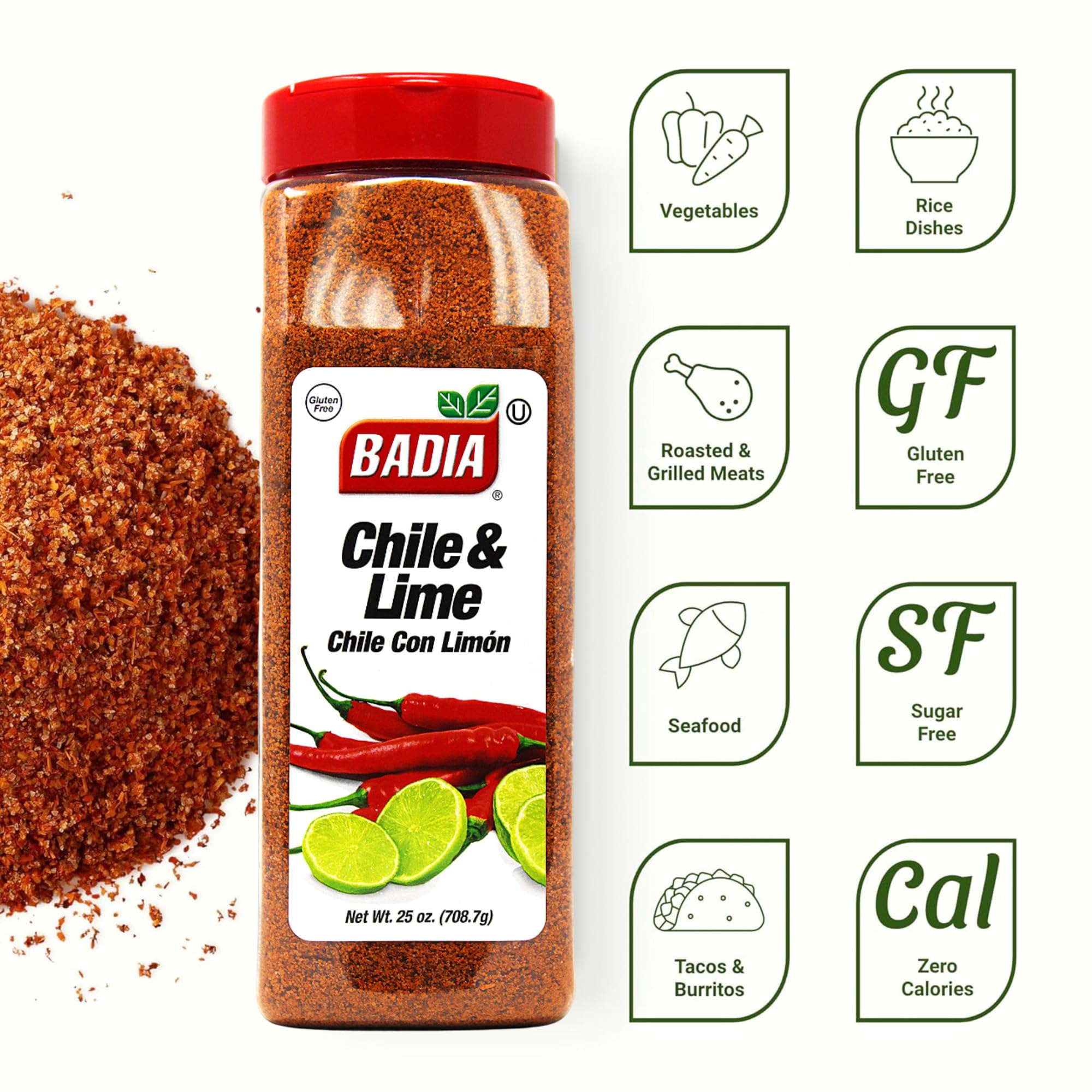 Badia Chile & Lime Seasoning, Chile con Limon 25 oz – Spicy Tangy Blend of Chili Peppers & Zesty Lime
