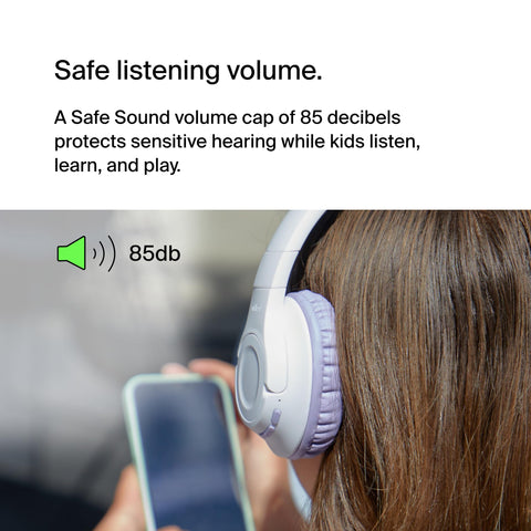 Belkin SoundForm Inspire Wireless Over-Ear Headset for Kids, Online Learning & Travel w/Built-in Microphone, 85dB Safe Volume Limit, 35H Battery - Compatible w/iPhone, iPad, Galaxy & More - Lavender