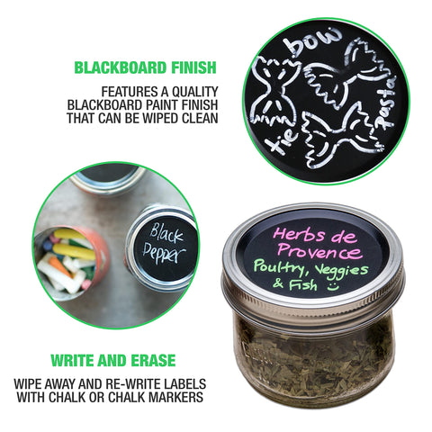 Chalk Tops - Reusable Chalkboard Lids for Mason Jars - 8 Pack - Wide Mouth