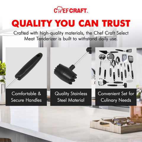Chef Craft Select Meat Tenderizer, 9.5 inch, Stainless Steel/Black