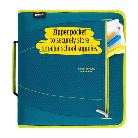 Five Star Zipper Binder, 2 Inch 3 Ring Binder, Removable File Folders, Durable, Color Will Vary, 1 Count (29036)