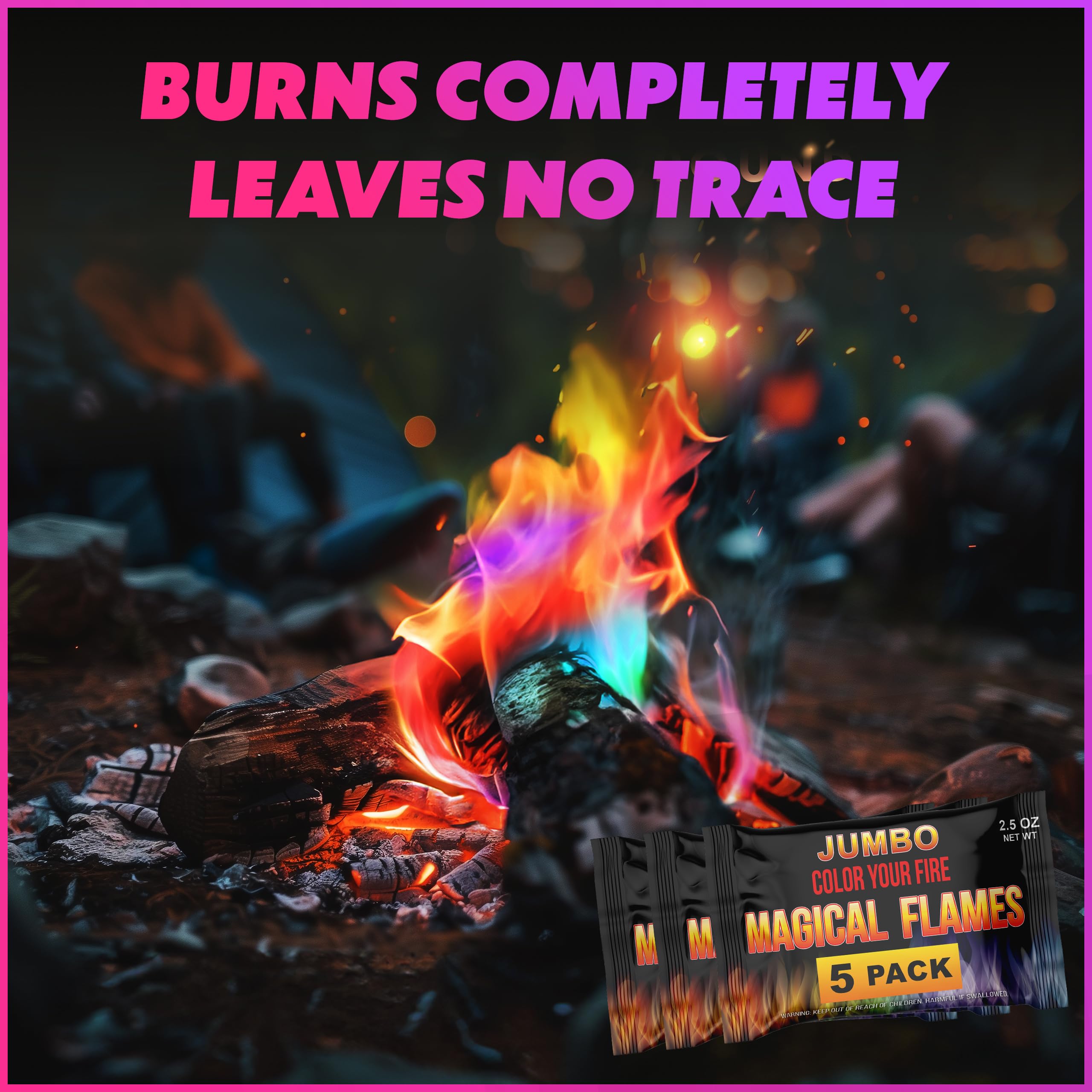 Magical Flames Fire Color Packets (Jumbo 5 Pack), Vibrant Multi-Color Fire for Fire Pits, Campfires, Bonfires & Fireplaces - Camping Essentials & Outdoor Party Accessories