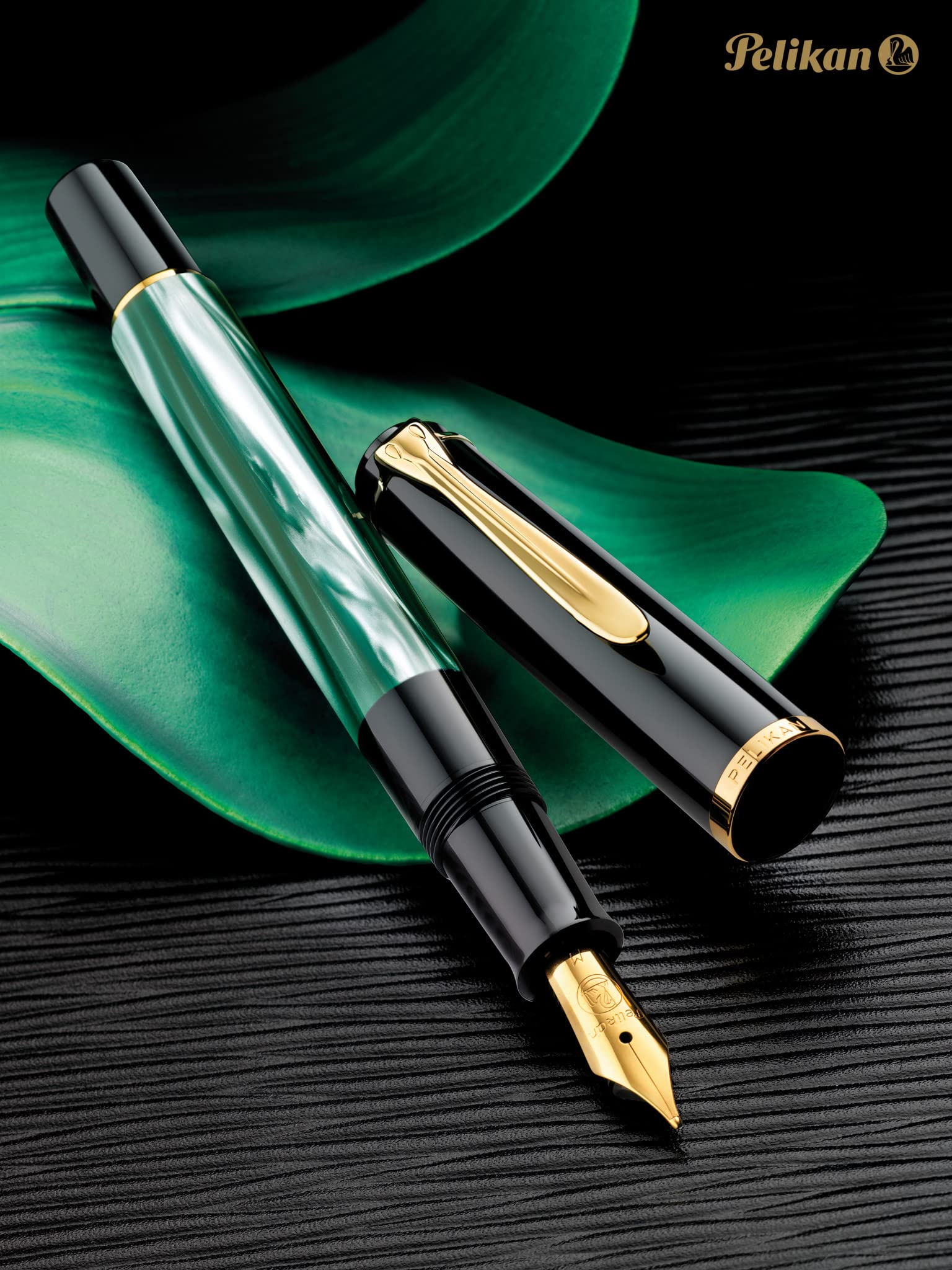 Pelikan Souverän M200 Fountain Pen, Fine Nib, Green Marble, 1 Each (994095)