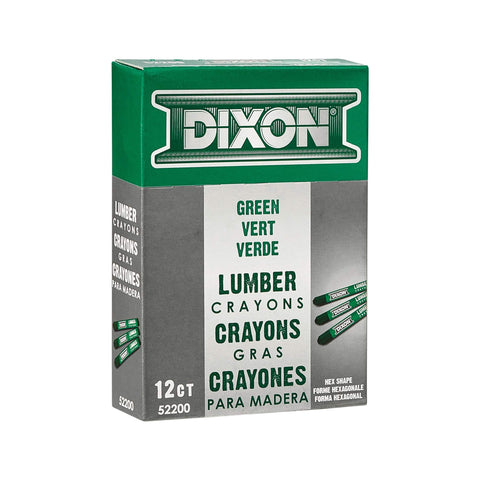 DIXON Industrial Lumber Marking Crayons, 4.5" x 1/2" Hex, Green, 12-Pack (52200)