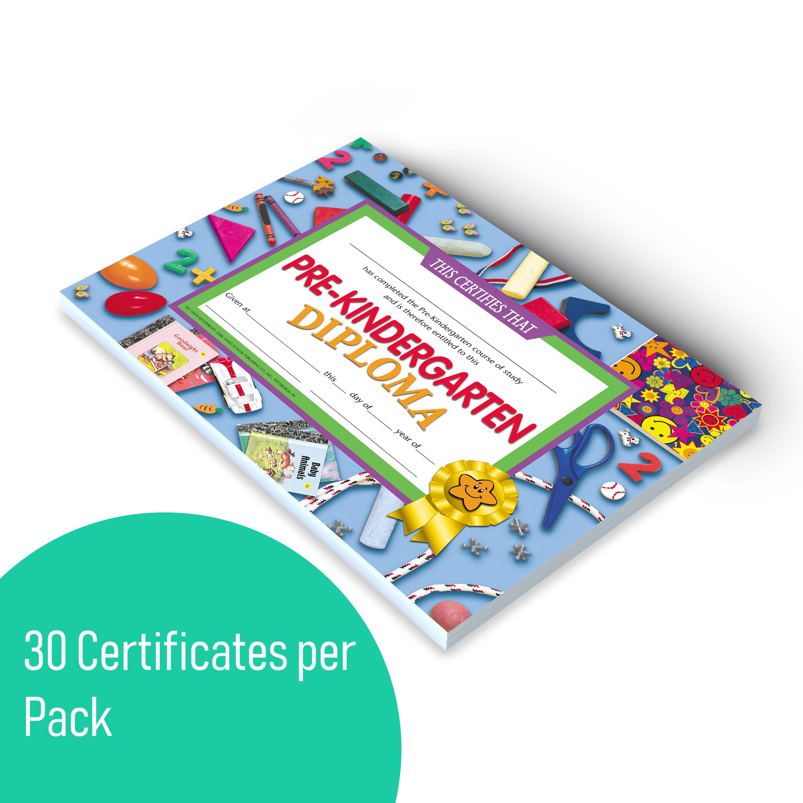 Hayes Preschool Kindergarten Diplomas, Pre Kindergarten, Pre-K, Recognition, Award Students, Blue Background, Graduation, End of The Year, 8.5" x 11" - 30 Pack of Diplomas