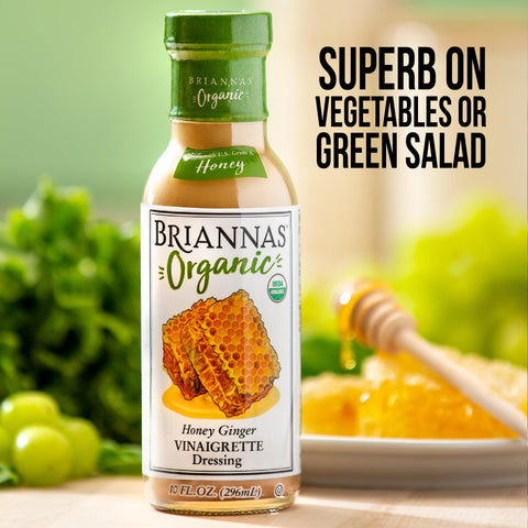 BRIANNAS - Organic Honey Ginger Vinaigrette Dressing - Certified Kosher & Organic Salad Dressing made with Premium Ingredients - 10 oz. Bottle