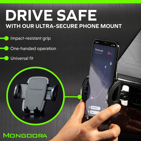 Mongoora Air Vent Car Phone Mount Holder - Locking Cell Phone Car Mount Universal for Any Smartphone, iPhone, Android - Clip On Car Phone Holder for Dashboard - Stocking Stuffers