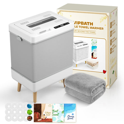 VIPBATH 35L Towel Warmer for Bathroom, Family-Sized Foldable Design with Window, Dual Safety Shut-Off for Overheat & Tip-Over, 12 Aroma Discs Gift Set, a Spa-Like Luxury for Home